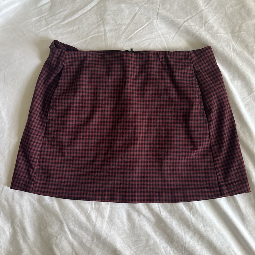 Urban Outfitters Burgundy Checkered Mini Skirt
